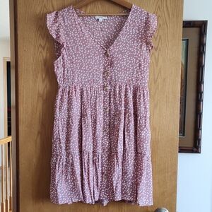 Coral Polka Dot Button-Down Dress L
